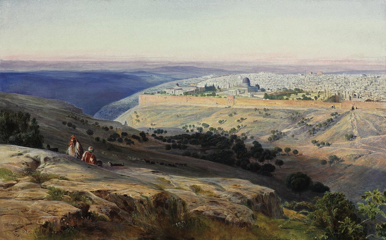 Jerozolima z Góry Oliwnej, wschód słońca autorstwa Edward Lear