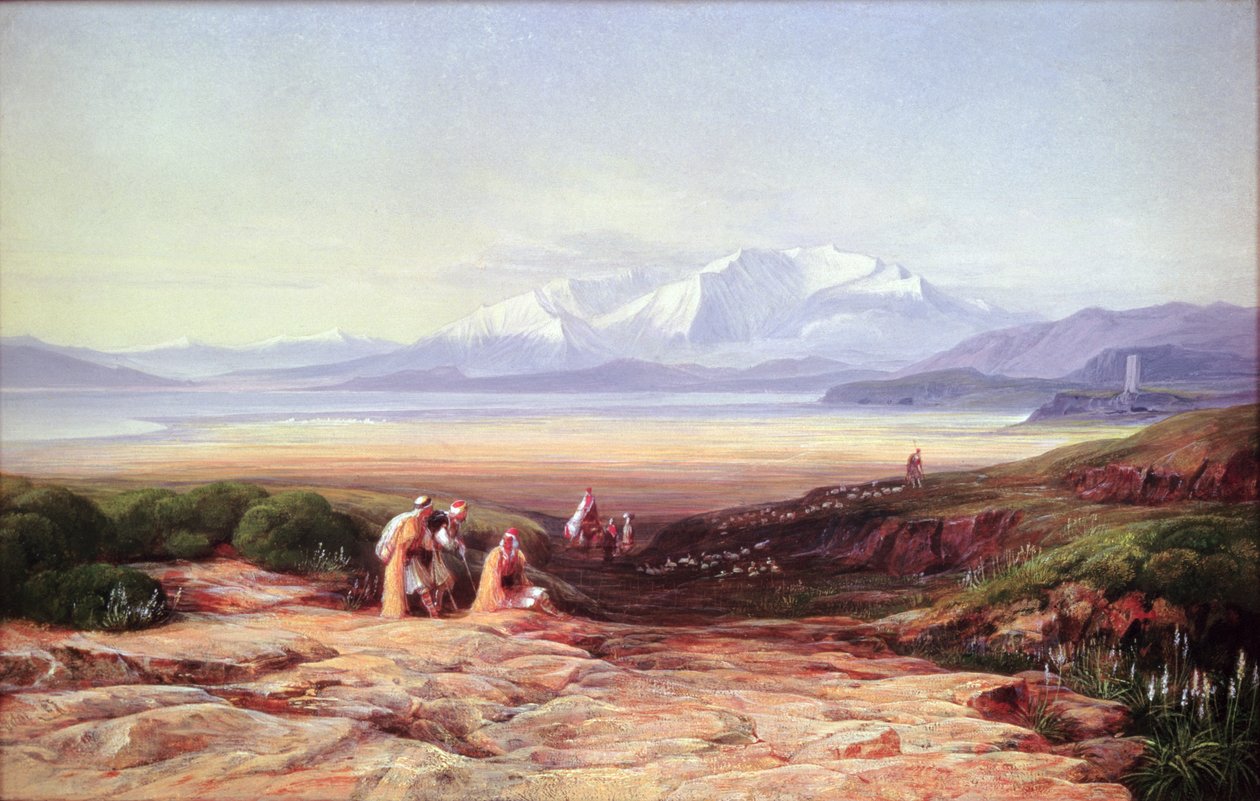 Góra Parnassus, jezioro Cephissus i równiny Boecji, Grecja, 1860 r. autorstwa Edward Lear