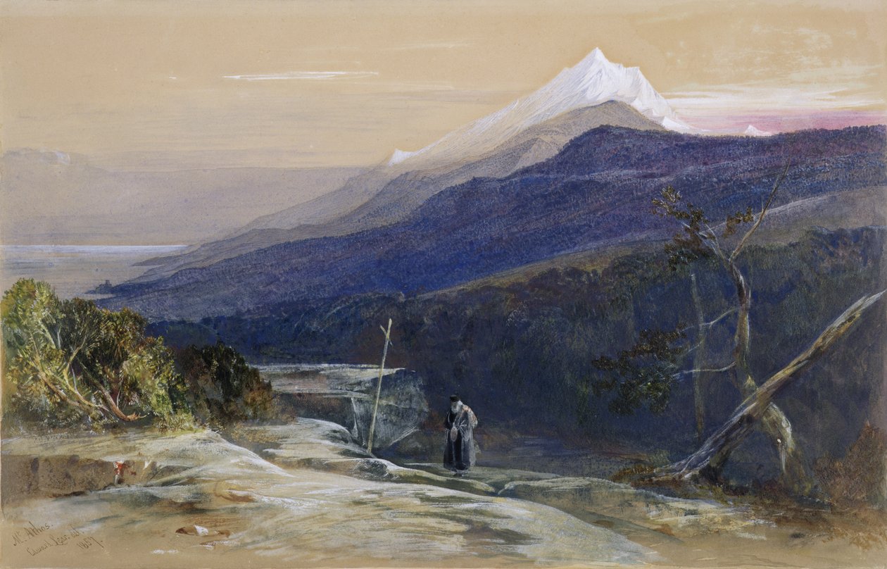 Nr.0950 Atono kalnas, 1857 (wc, guašas ir kreida)polis autorstwa Edward Lear