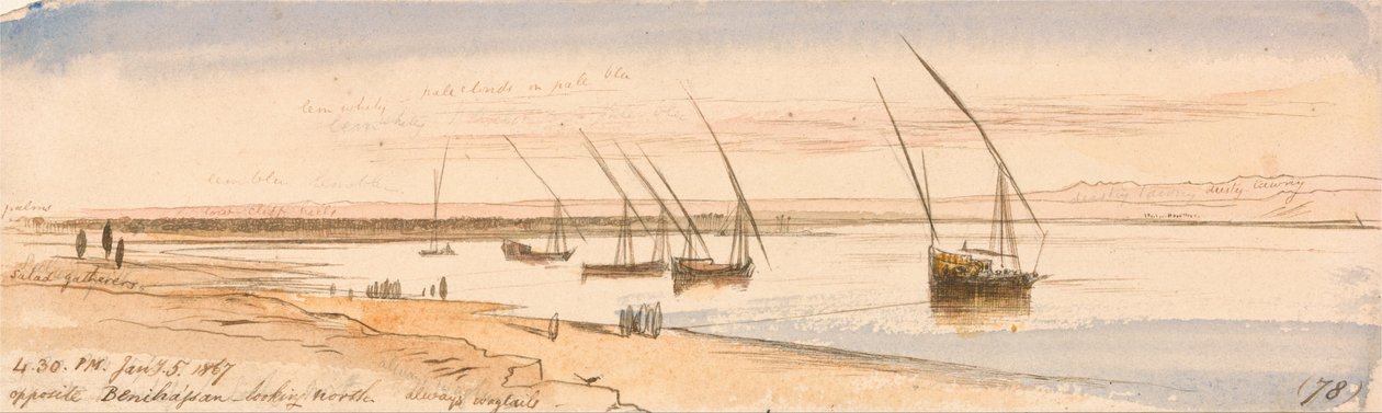 Naprzeciw Beni Hassan, patrząc na północ autorstwa Edward Lear