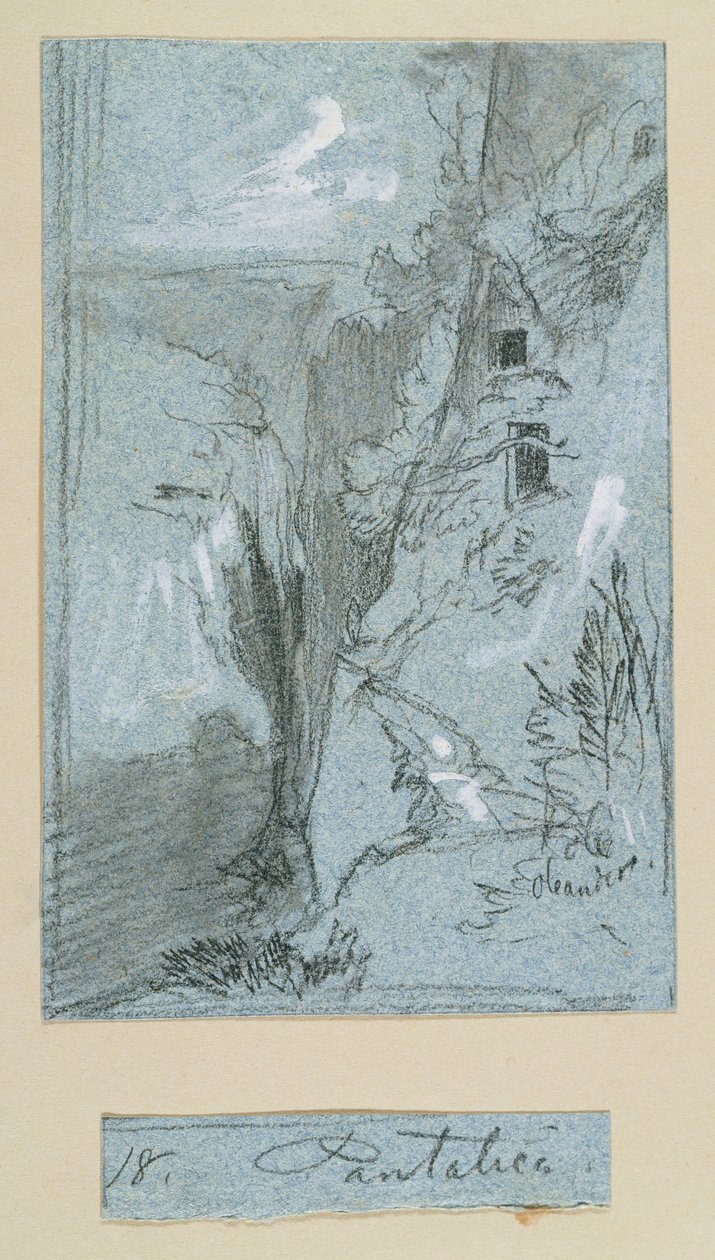 Pantalica, z „Widoki Sycylii” (kreda i gwasz na niebieskim papierze) autorstwa Edward Lear