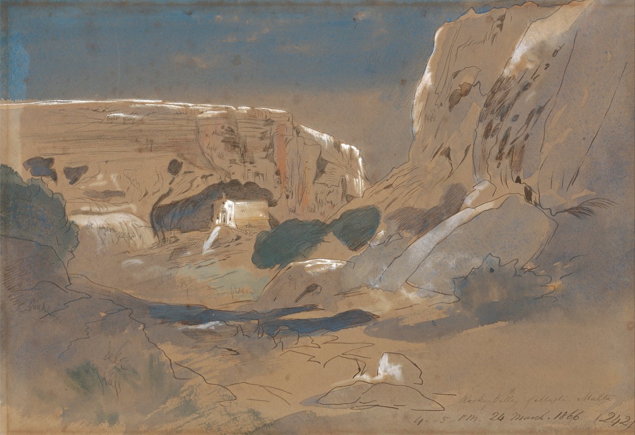Skalista Dolina Mosty, Malta autorstwa Edward Lear