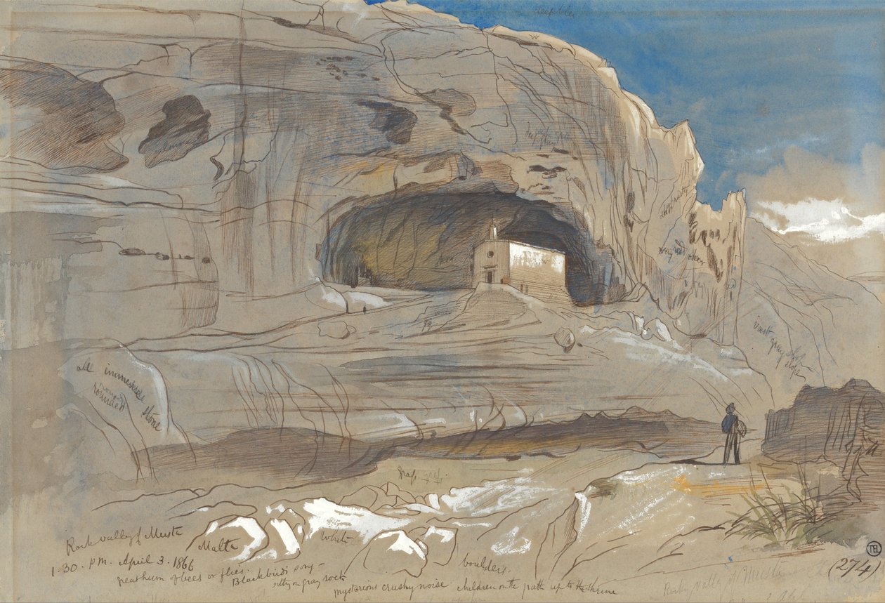 Rocky Valley of Mosta, Malta, godz. (3 kwietnia 1866) autorstwa Edward Lear