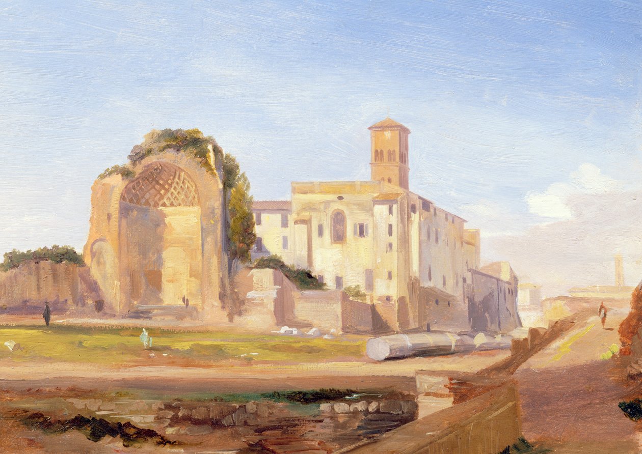 Świątynia Wenus i Rzym, Rzym, 1840 (olej na papierze ułożony na tekturze) autorstwa Edward Lear