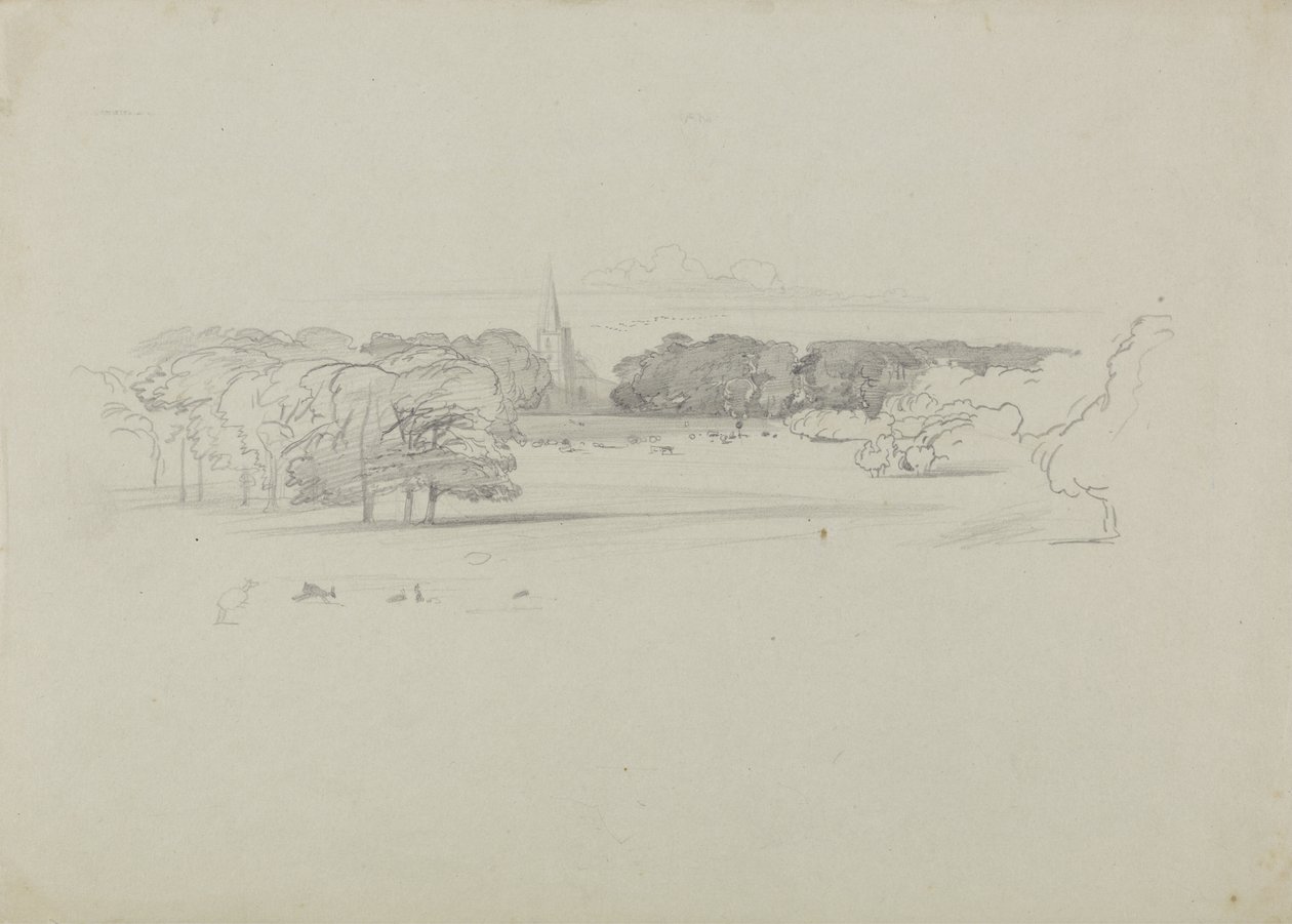 Widok przez łąkę do kościoła autorstwa Edward Lear