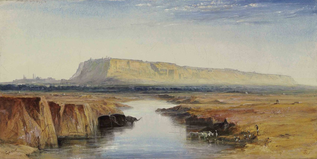 Widok na Gwalior, Indie autorstwa Edward Lear