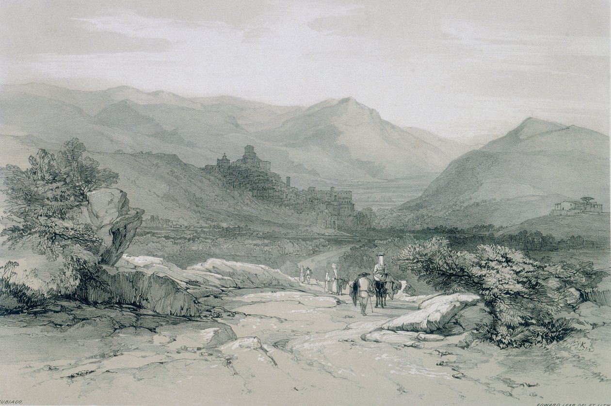 Widoki w Rzymie i okolicach: miasto i dolina Subiaco autorstwa Edward Lear