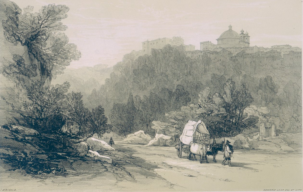 Widoki w Rzymie i okolicach: widok na LAriccia i pałac Chigi autorstwa Edward Lear