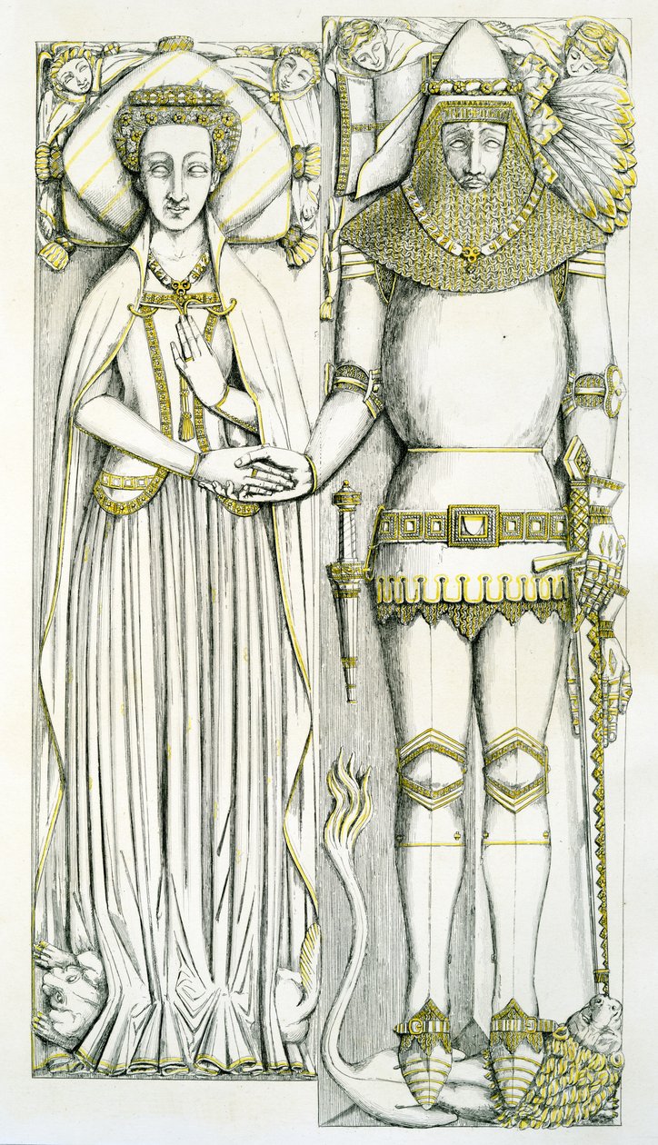 Grobowiec Arderne, kościół św. Piotra, Elford, Staffordshire, Anglia, 1848-9 (rycina ręcznie kolorowana) (patrz także 779743 i 779744) autorstwa Edward M. Richardson