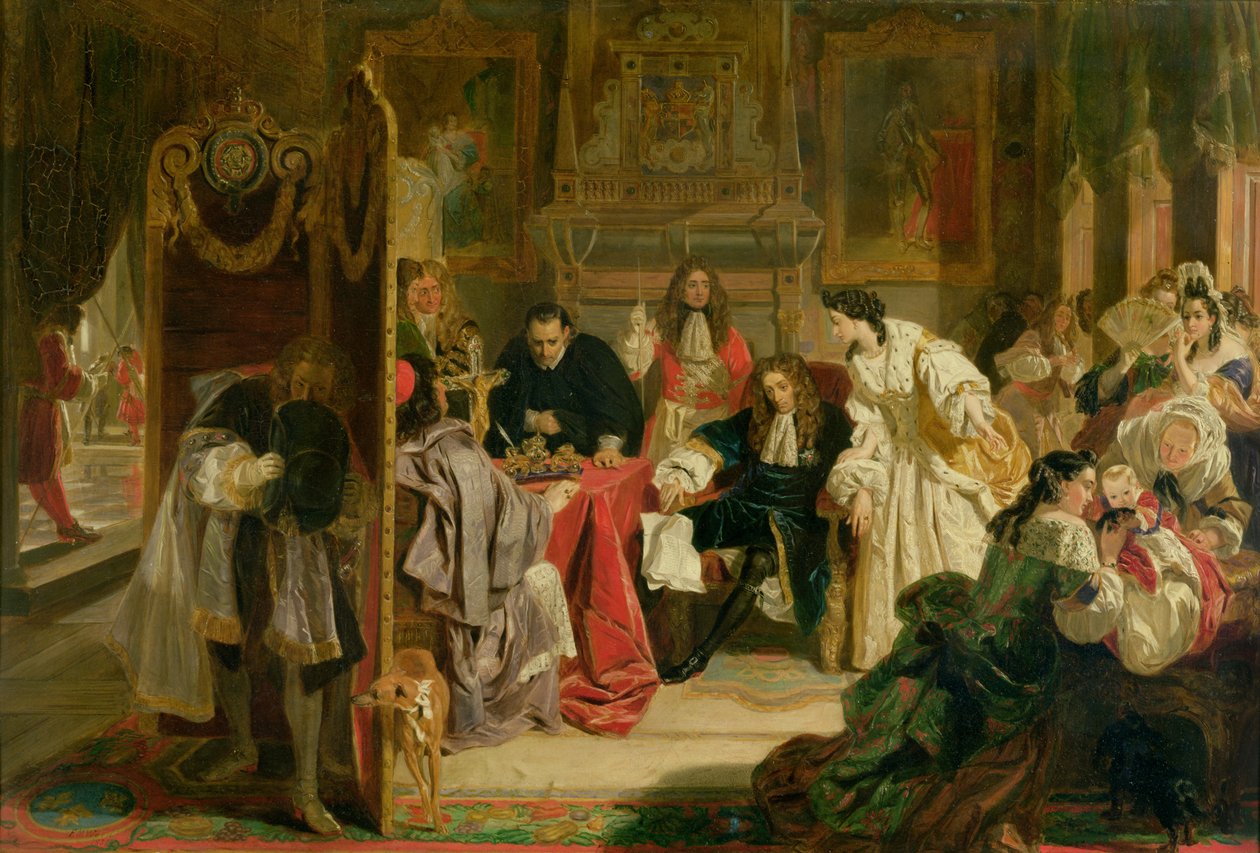 Król Jakub II (1633-1701) przyjmujący wiadomość o lądowaniu Wilhelma Orańskiego w 1688 r., 1851 r. autorstwa Edward Matthew Ward