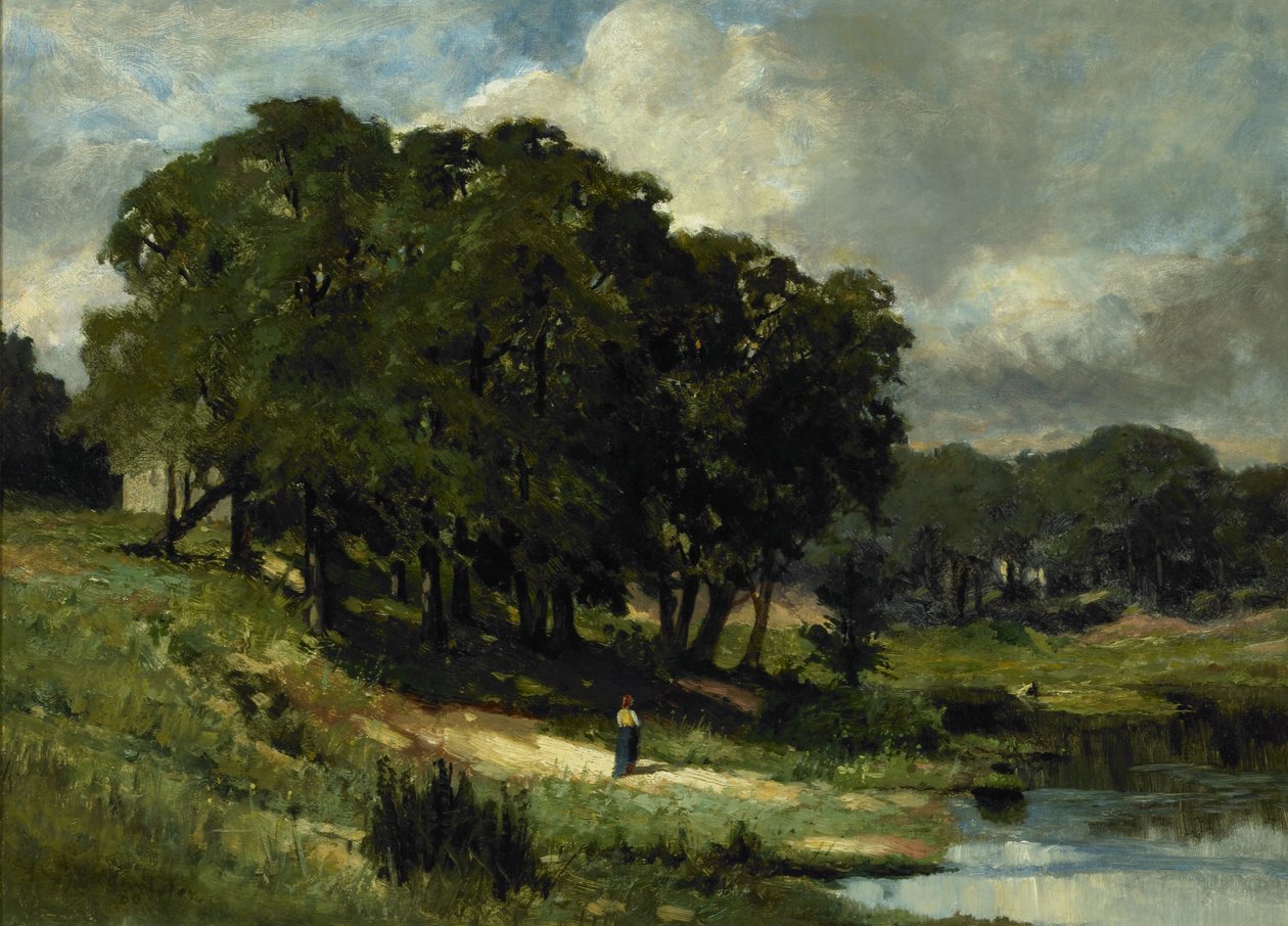 Kobieta stojąca nad stawem autorstwa Edward Mitchell Bannister