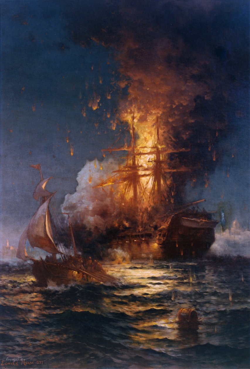 Spalenie fregaty Philadelphia w porcie w Trypolisie autorstwa Edward Moran