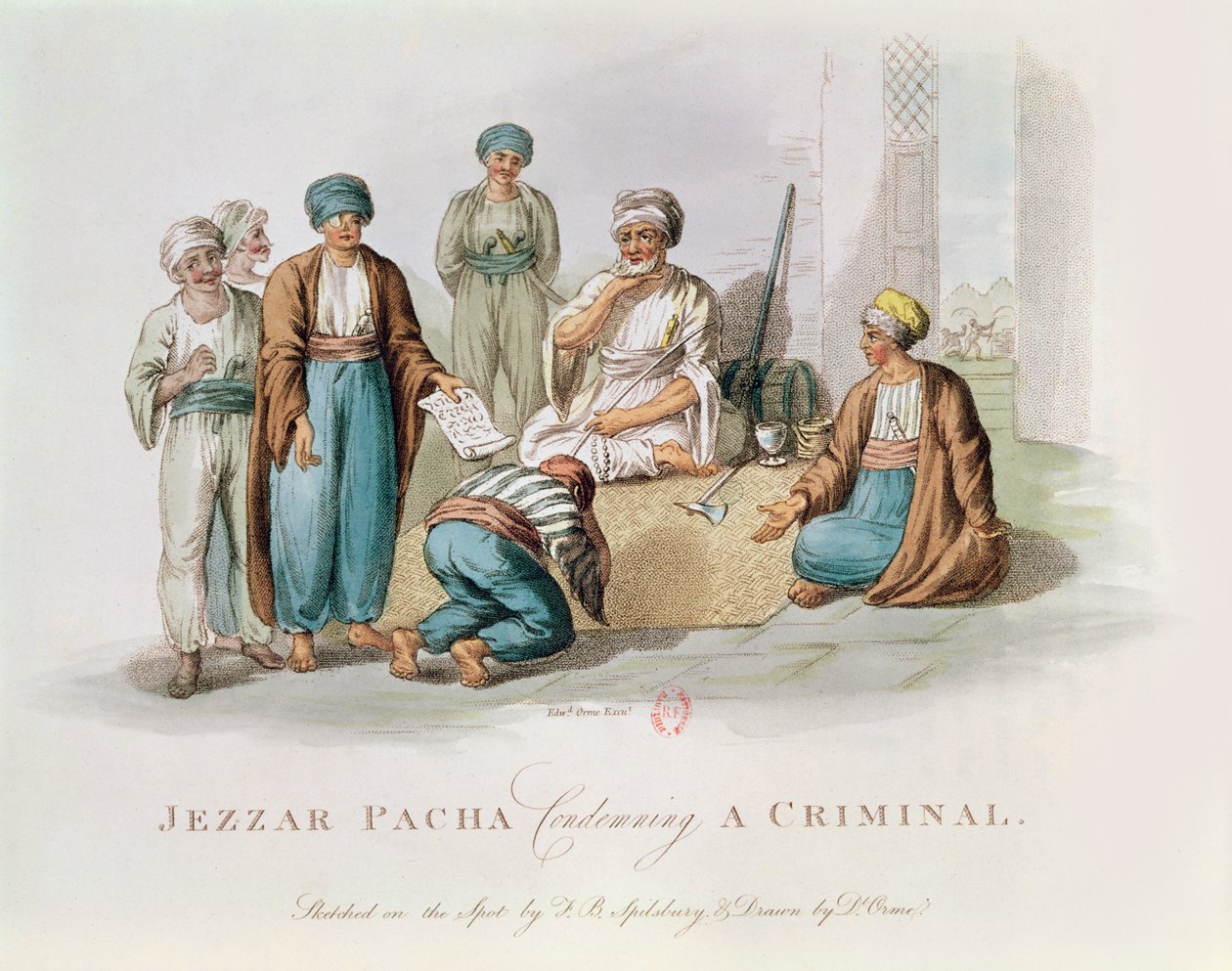 Jezzar Pacha ok. 1720-1804 skazujący przestępcę rycina kolorowa autorstwa Edward Orme