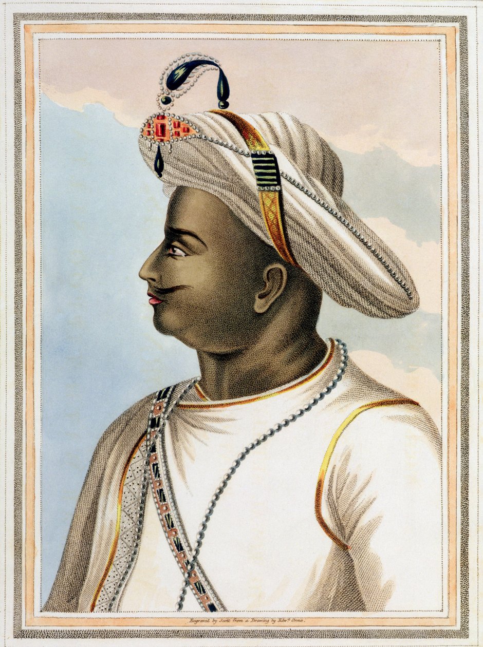 Tabliczka Tippoo Sultan (1749-99) z Malowniczej scenerii w Królestwie Mysore, rytowana przez Edmunda Scotta (1758-1810) 1805 autorstwa Edward Orme