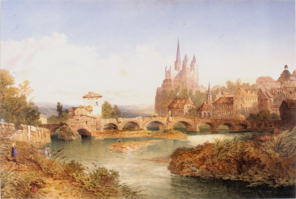 Limburg z katedrą św. Jerzego (kolorystyka i akwarela na papierze) autorstwa Edward Richardson