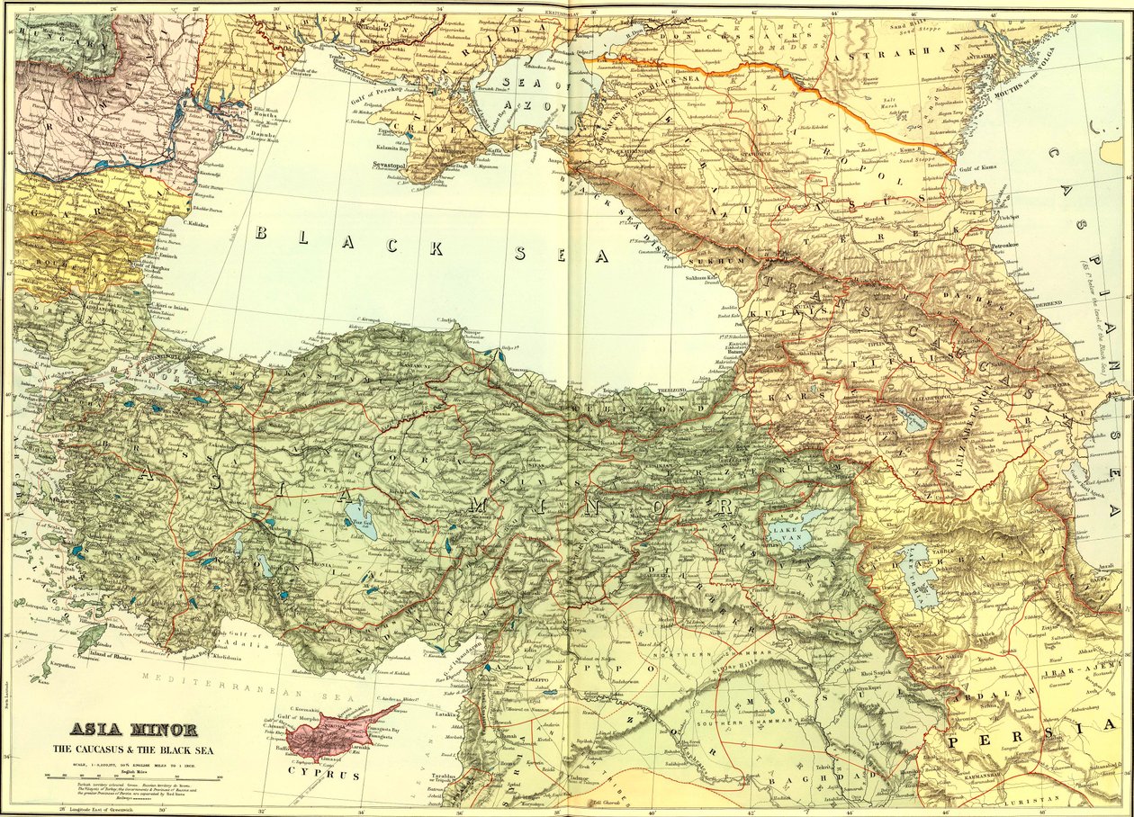 Azja Mniejsza, Kaukaz i Morze Czarne. autorstwa Edward Stanford