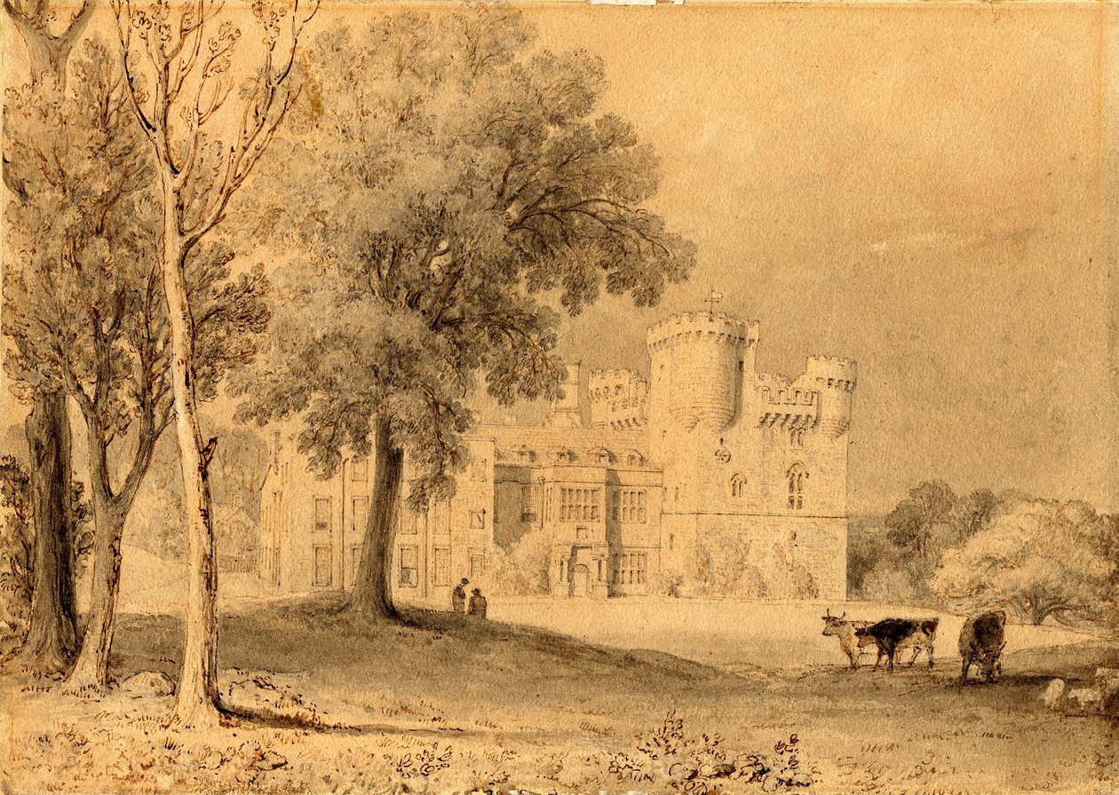 Zamek Belsay, Northumberland (tusz i ołówek na papierze (na karcie)) autorstwa Edward Swinburne