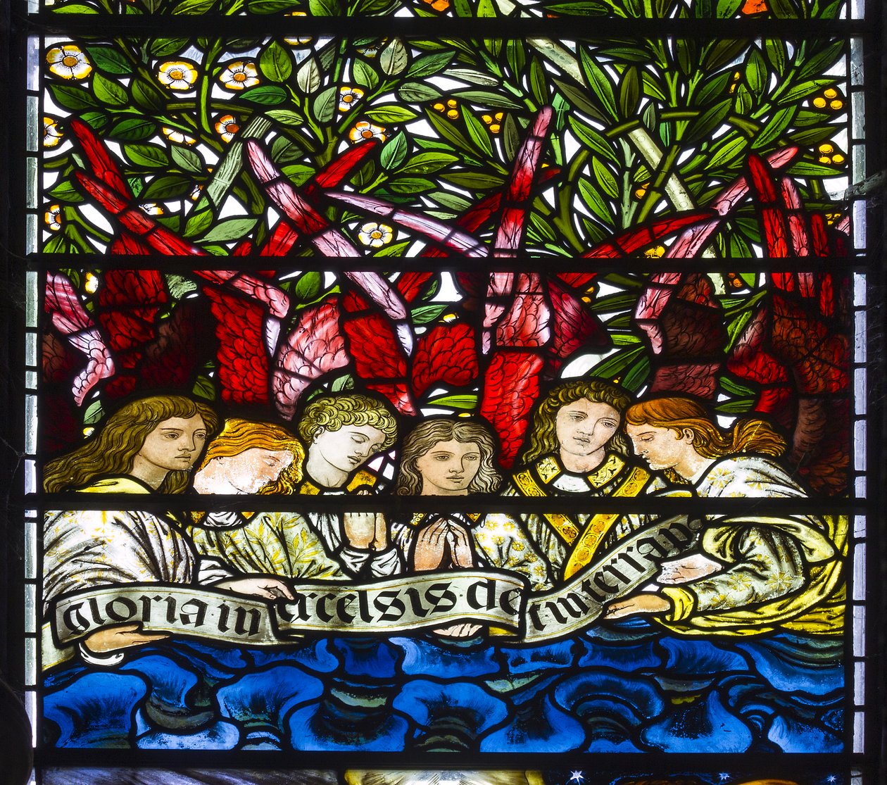 Nun Monkton, St Mary, Morris Marshall & Faulkner & Co, William Morris, Edward Burne-Jones, chór aniołów, 1873 autorstwa Edward and Morris Burne Jones