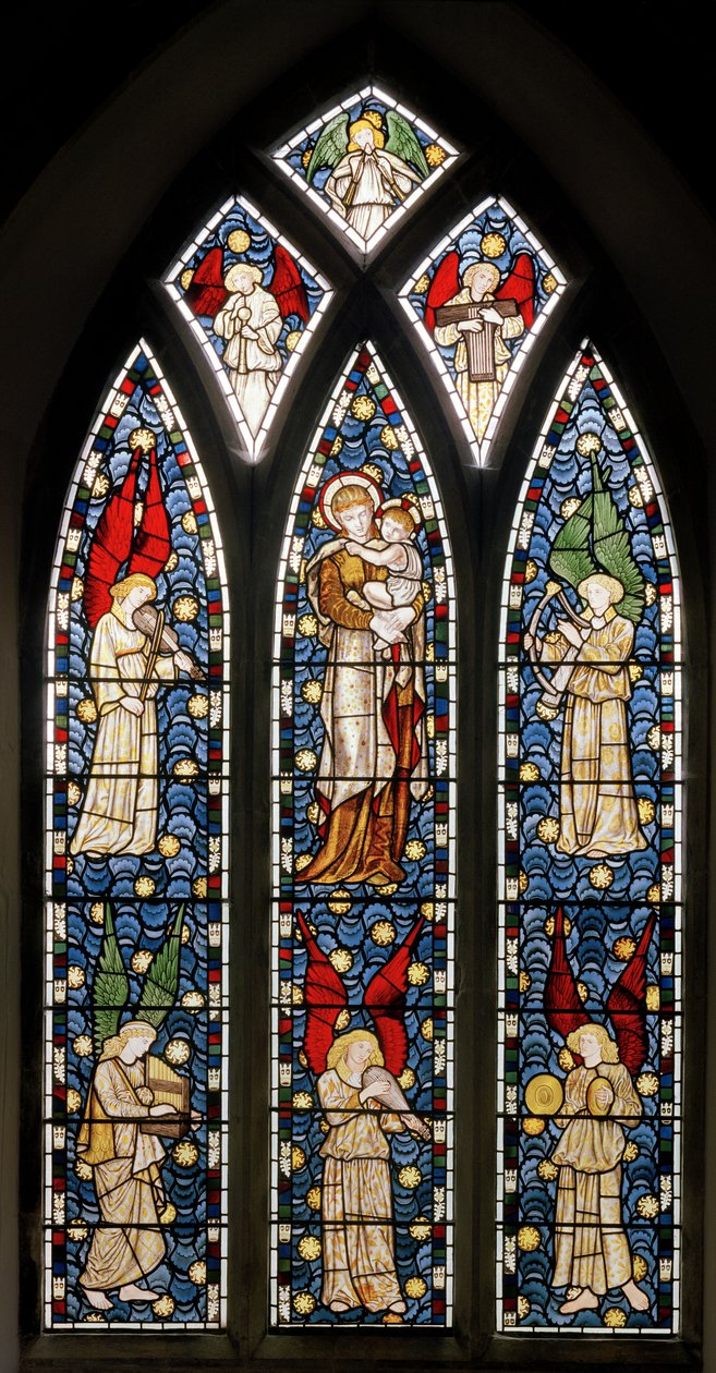 Tilehurst, St Michael, Morris Marshall & Faulkner & Co, William Morris, Edward Burne-Jones, Madonna z Dzieciątkiem, Musical Angels, 1869 autorstwa Edward and Morris Burne Jones