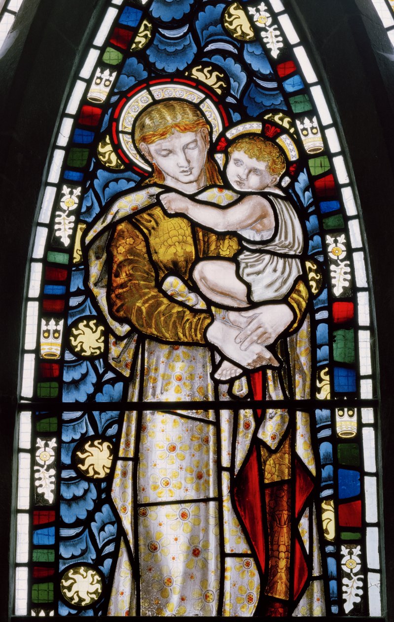 Tilehurst, St Michael, Morris Marshall & Faulkner & Co, William Morris, Edward Burne-Jones, Madonna z Dzieciątkiem, 1869 autorstwa Edward and Morris Burne Jones