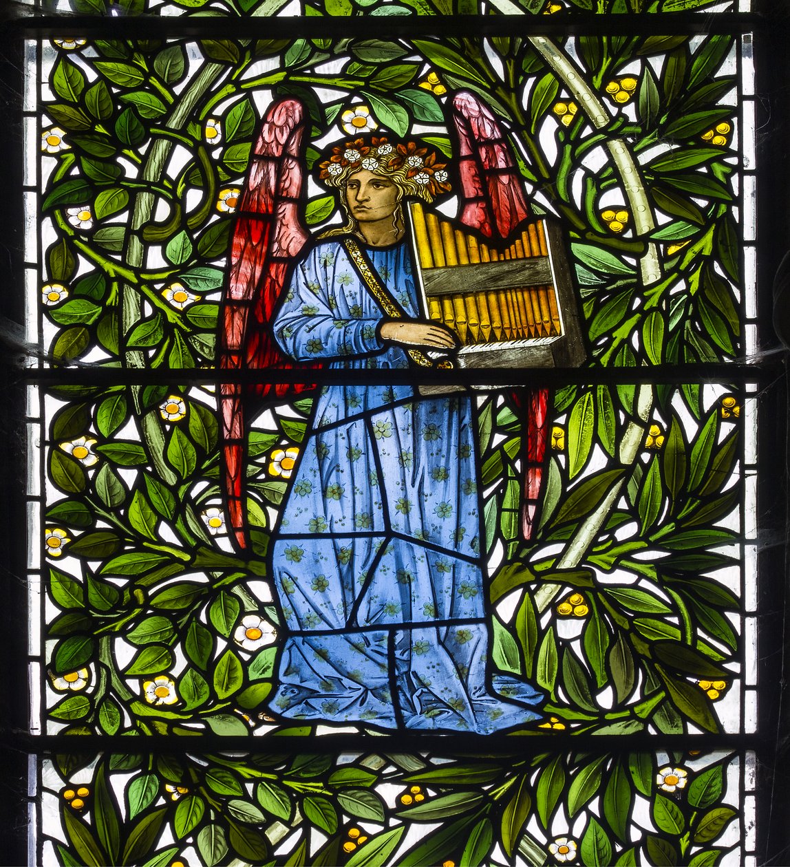Nun Monkton, St Mary, Morris Marshall & Faulkner & Co, William Morris, Edward Burne-Jones, Anioł Muzykant, 1873 autorstwa Edward and Morris Burne Jones