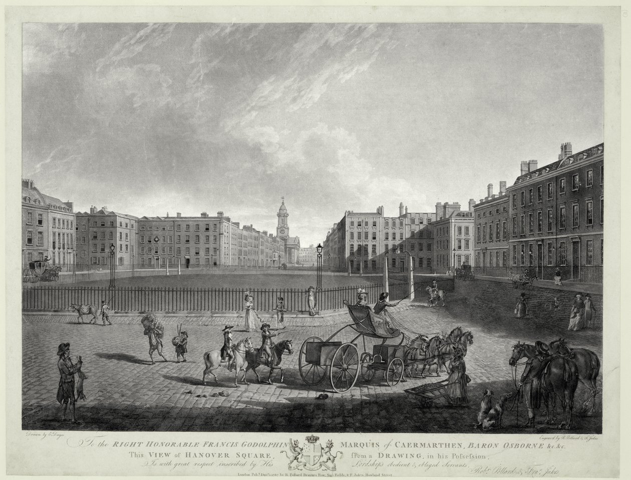 Widok na plac Hanover, rytowany przez Roberta Pollarda (1755-1838) i Francisa Jukesa (1747-1812) 1787 (akwaforta i akwatinta) autorstwa Edward (after) Dayes