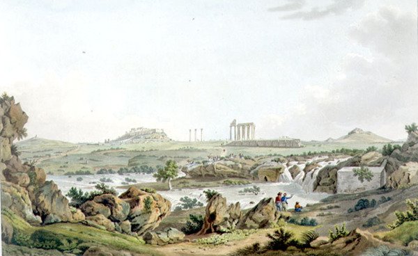 Świątynia Jowisza Olimpijskiego i Rzeka Ilissos, tablica 30 z części 5 „Widoki w Grecji”, ryt. Thomas Medland autorstwa Edward (after) Dodwell