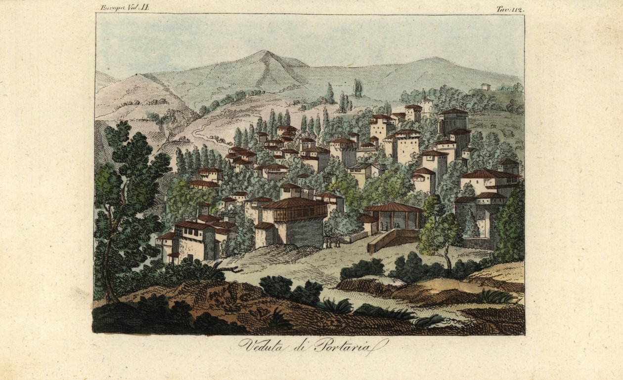 Widok na wieś Portaria, Tesalia, Grecja autorstwa Edward (after) Dodwell