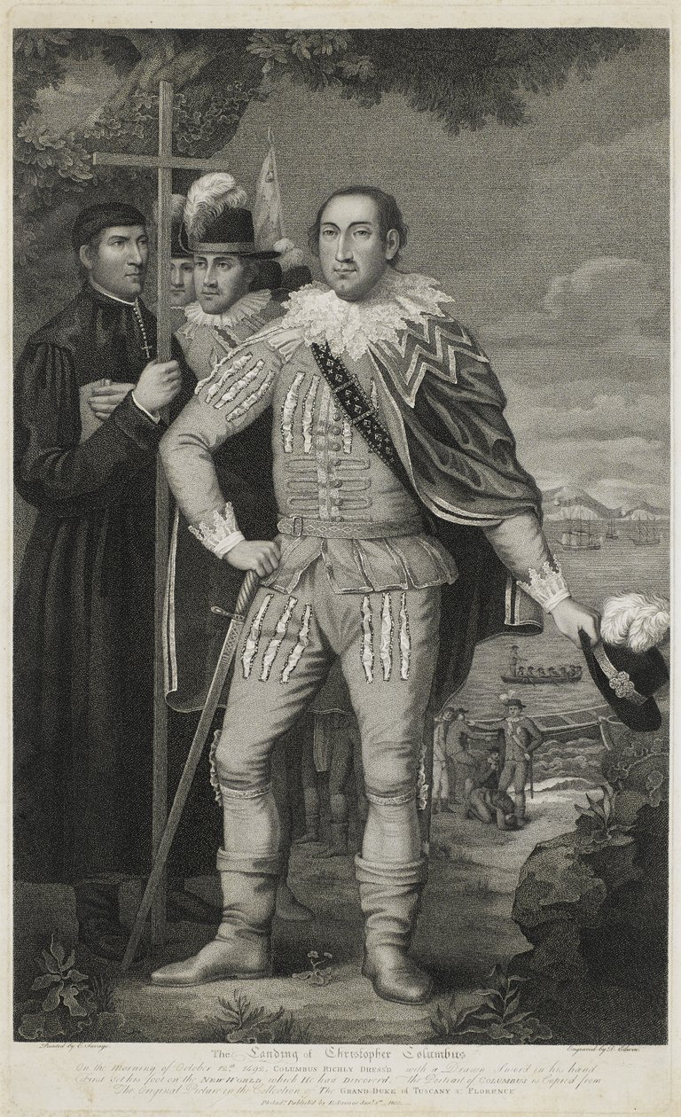 Lądowanie Krzysztofa Kolumba, rytowane przez Davida Edwina (1776-1841) autorstwa Edward (after) Savage