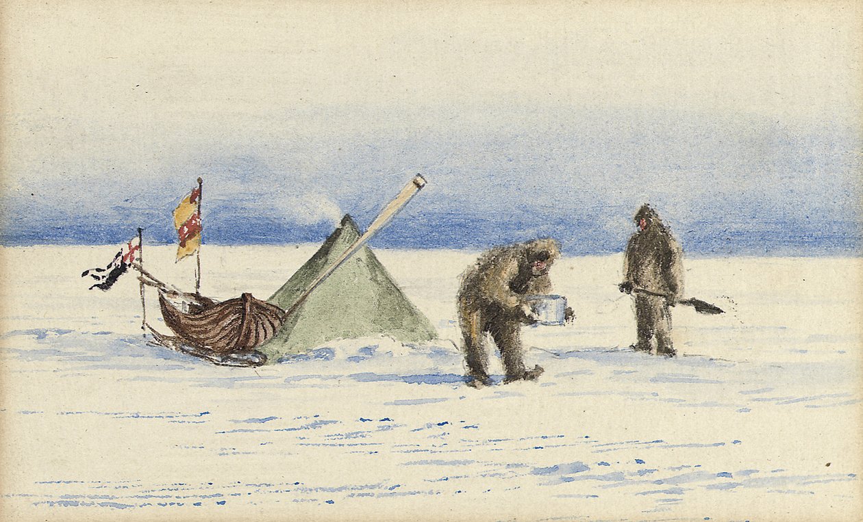Przyjęcie saneczkowe na Białą Wyspę, luty 1902: obóz Shackletona i Wilsona, 1902 autorstwa Edward Adrian Wilson