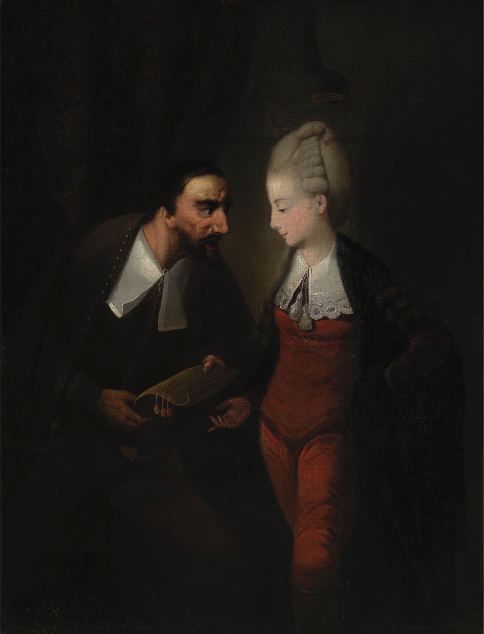 Portia i Shylock, z „Kupca weneckiego” Szekspira, IV, i autorstwa Edward Alcock