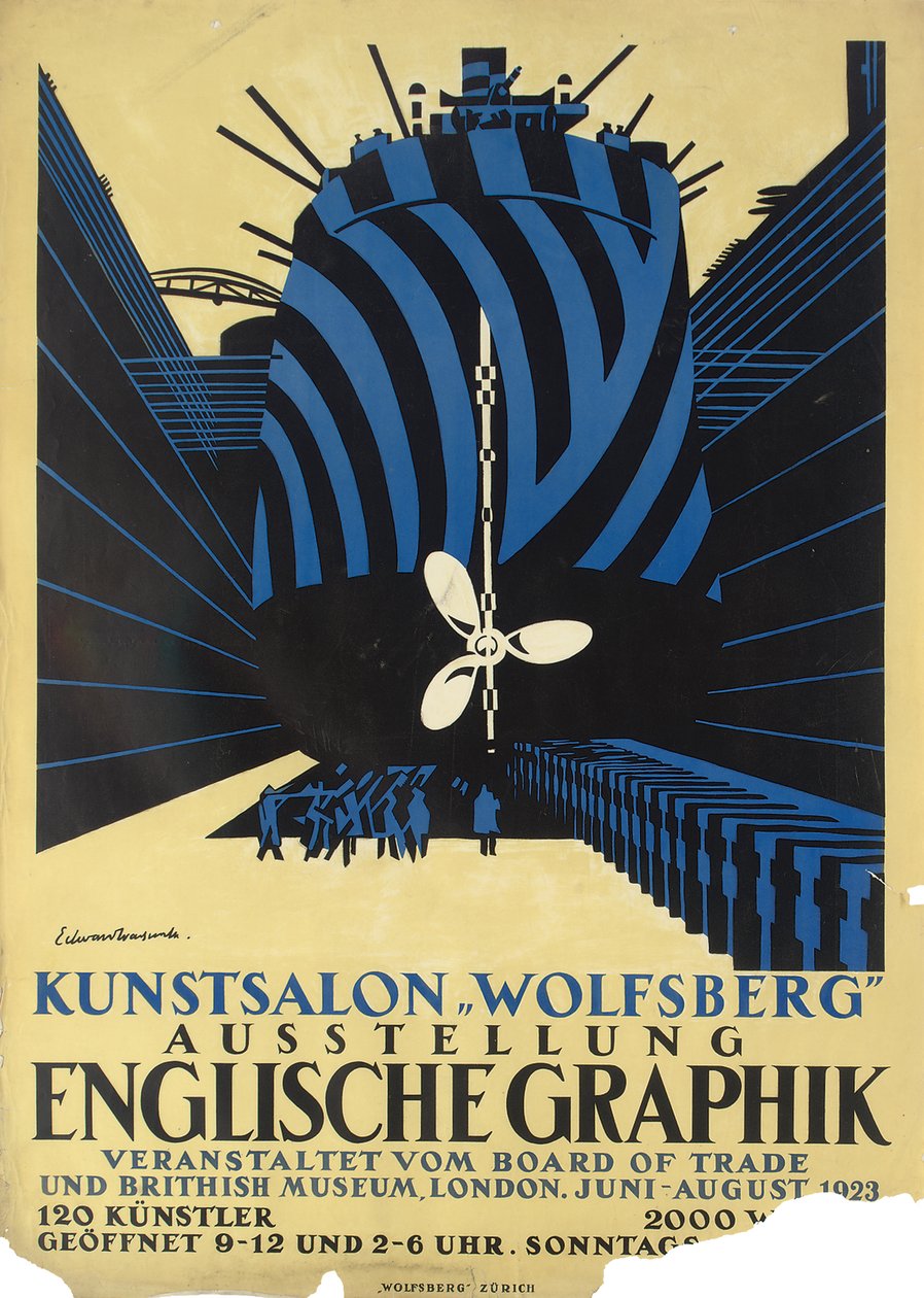 Niemiecki plakat na wystawę grafiki angielskiej dla Board of Trade i British Museum autorstwa Edward Alexander Wadsworth