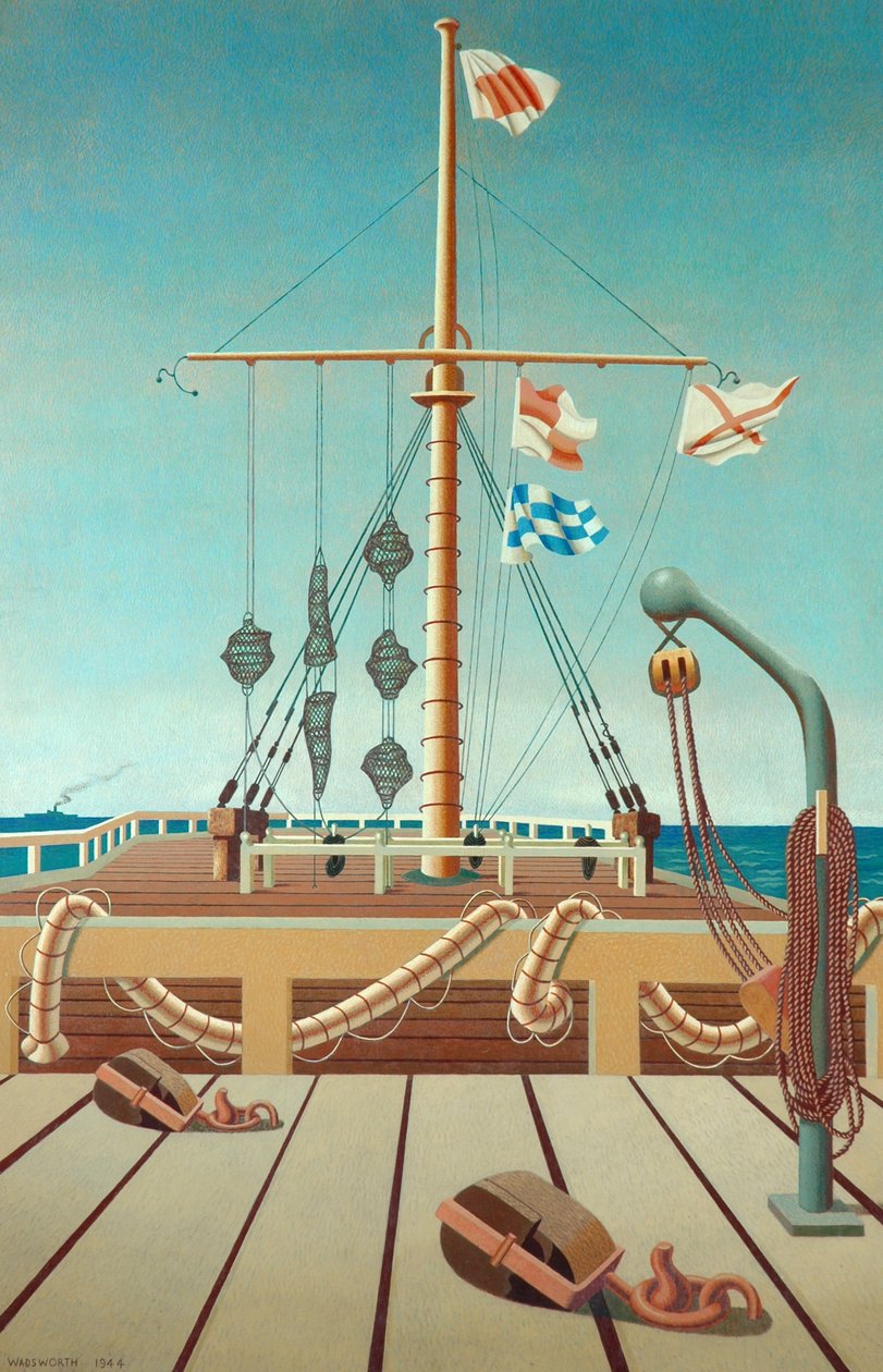 Stacja sygnalizacyjna (Jetty) (tempera na panelu drewnianym) autorstwa Edward Alexander Wadsworth