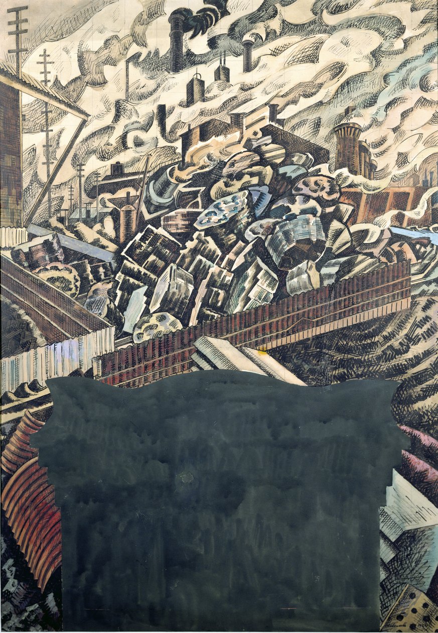 Hałdy żużlu, projekt muralu ratusza w Leeds autorstwa Edward Alexander Wadsworth