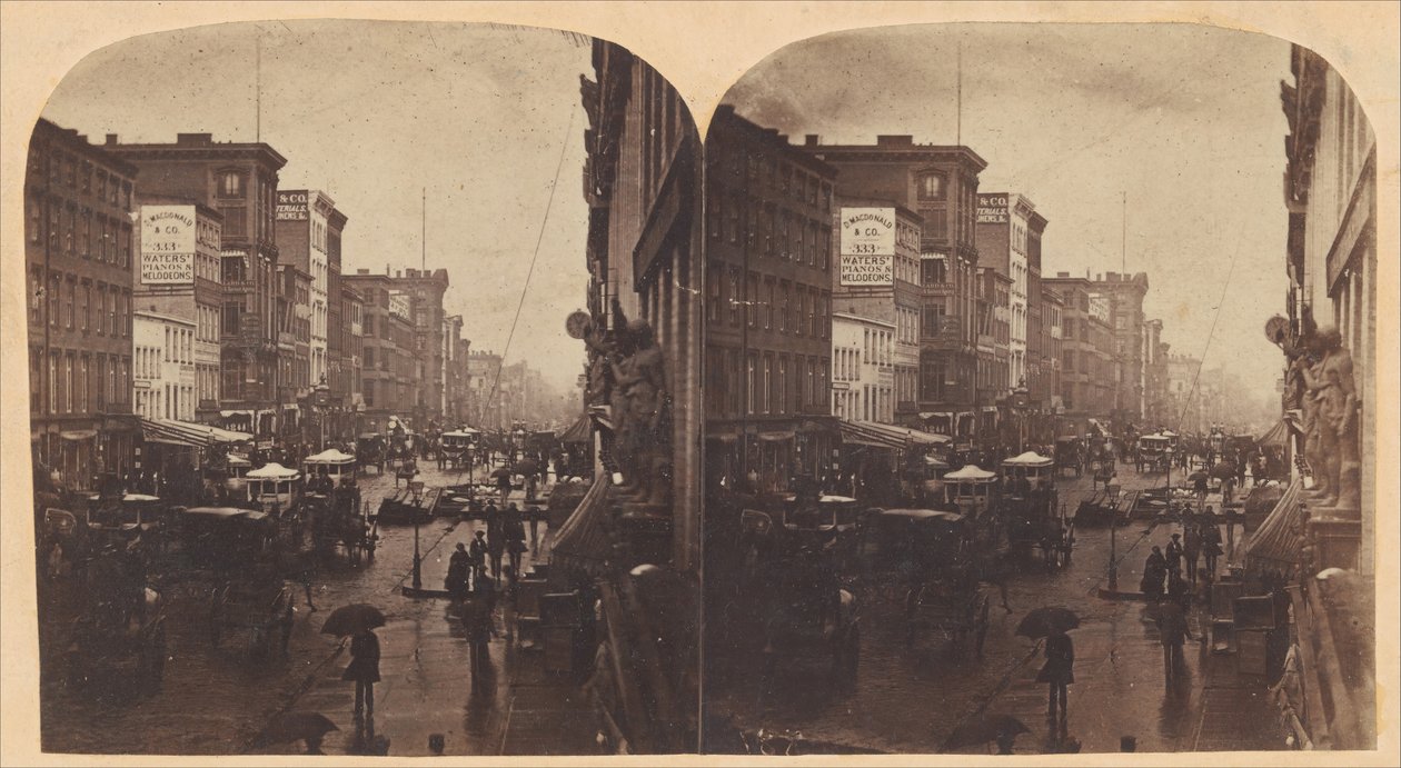 Broadway in the Rain, prawdopodobnie zrobione z 308 lub 310 Broadway, Nowy Jork, ca. 1860. autorstwa Edward Anthony