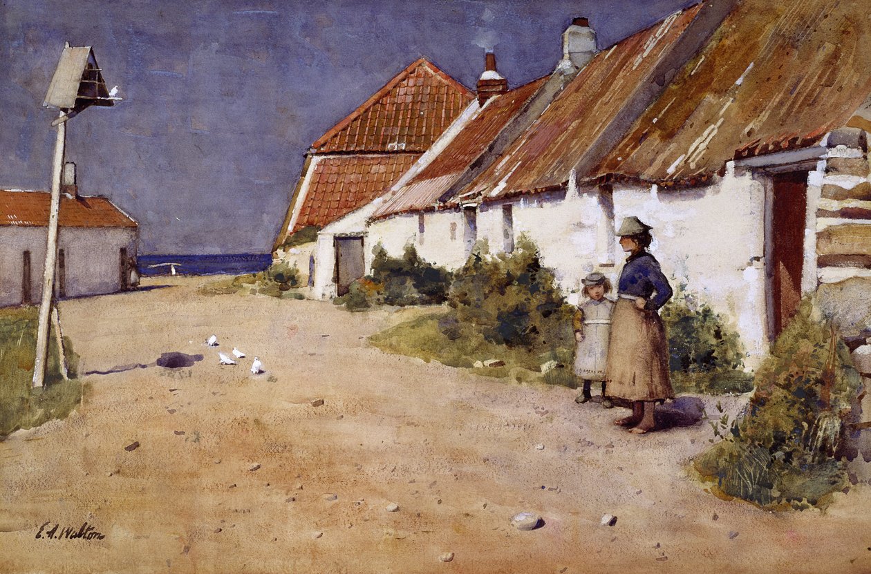 Domki nadmorskie z gołębnikiem (akwarela na papierze) autorstwa Edward Arthur Walton