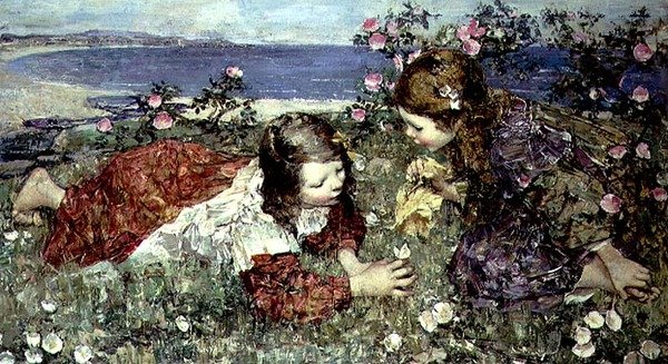 Motyle (olej na panelu) autorstwa Edward Atkinson Hornel