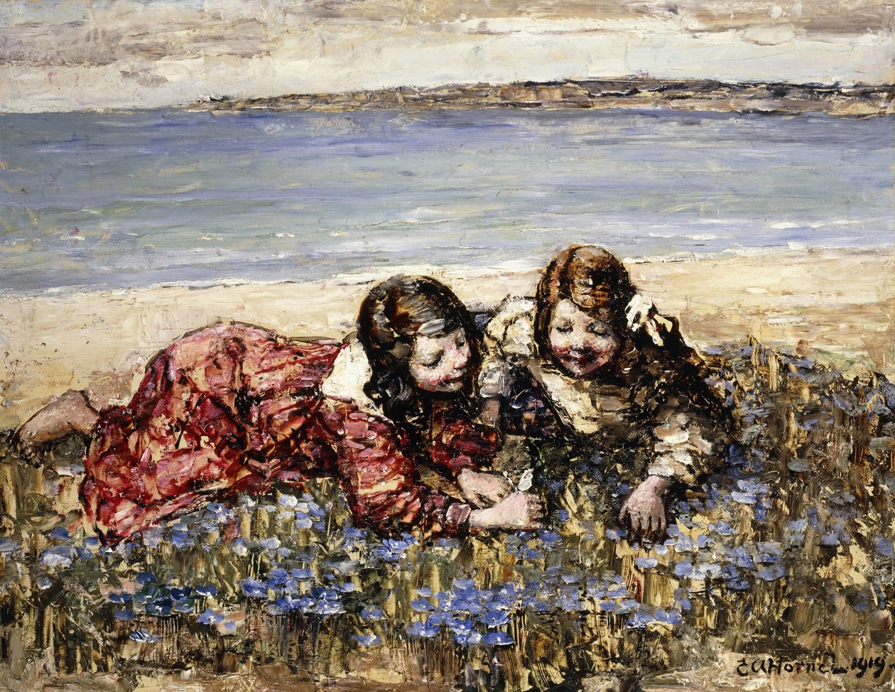 Zbieranie kwiatów nad brzegiem morza autorstwa Edward Atkinson Hornel