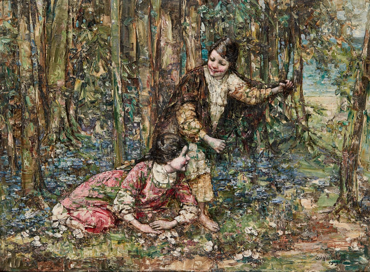 Dziewczyny w lesie (olej na płótnie) autorstwa Edward Atkinson Hornel