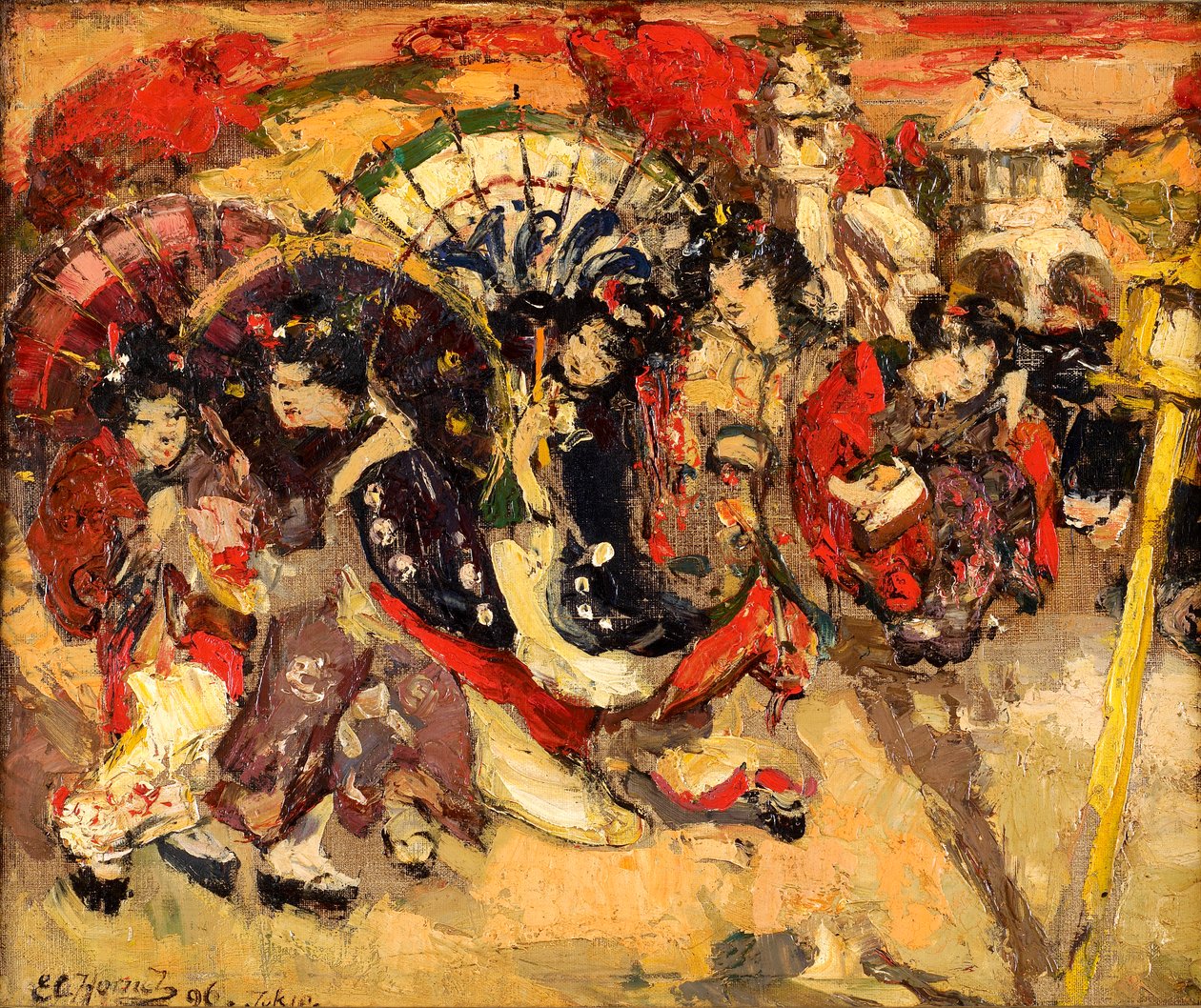Japońskie postacie w ogrodzie autorstwa Edward Atkinson Hornel
