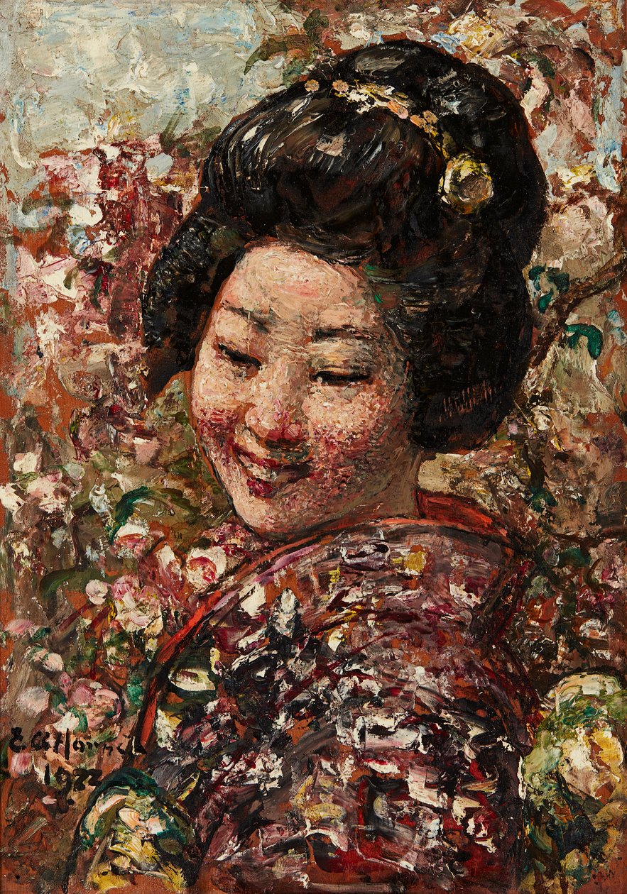 Japonka (olej na panelu) autorstwa Edward Atkinson Hornel