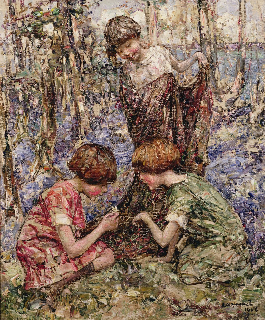 The Primrose Gatherers (olej na płótnie) autorstwa Edward Atkinson Hornel