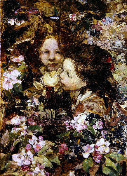 Dwie dziewczyny wśród kwiatów (olej na płótnie) autorstwa Edward Atkinson Hornel