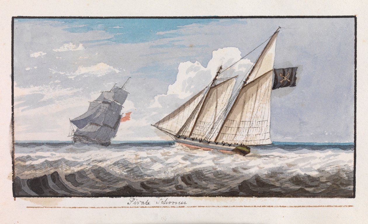 Piracki szkuner, ok. 1805 r. (akwarela) autorstwa Edward Bamfylde Eagles