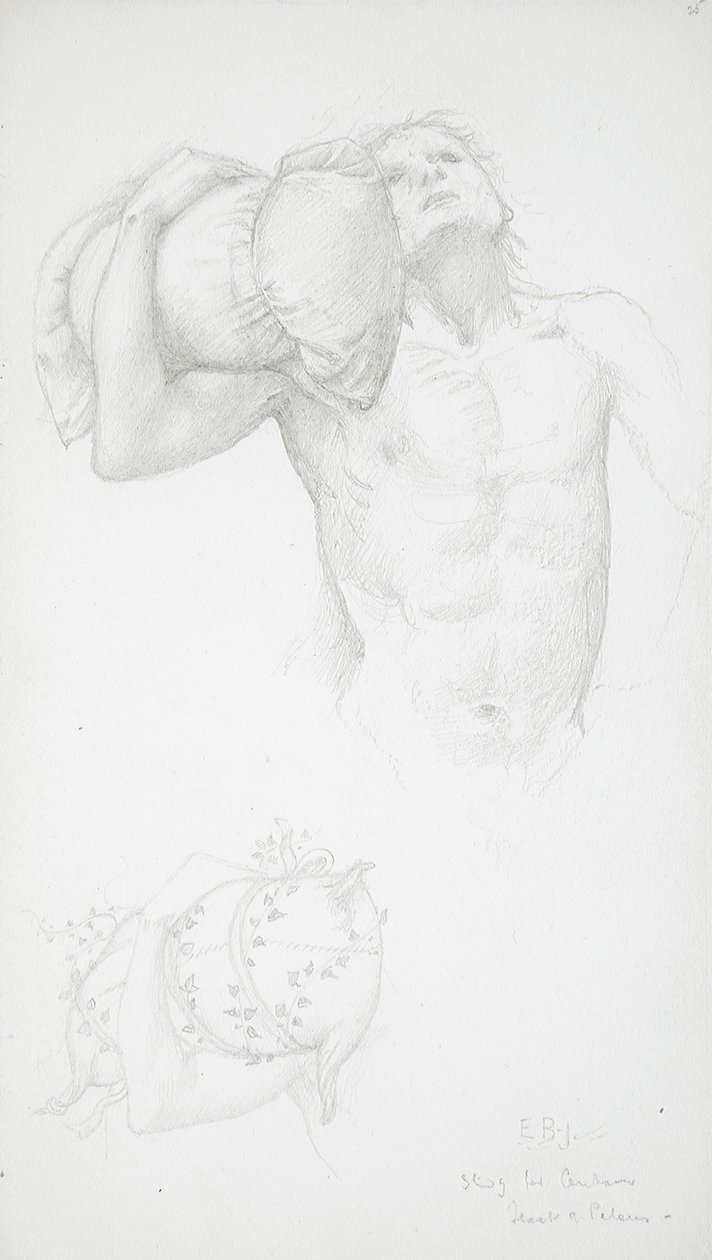 Męski akt trzymający poduszkę autorstwa Edward Burne-Jones