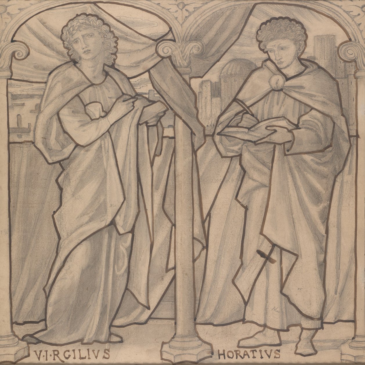 Projekt przygotowawczy do witrażu, Wergiliusza i Horacego autorstwa Edward Burne-Jones