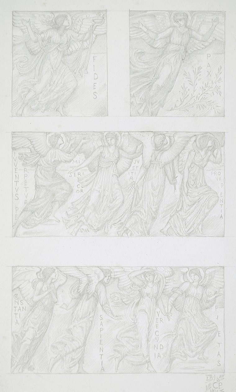 Studia na papierze przedstawiające postacie alegoryczne autorstwa Edward Burne-Jones