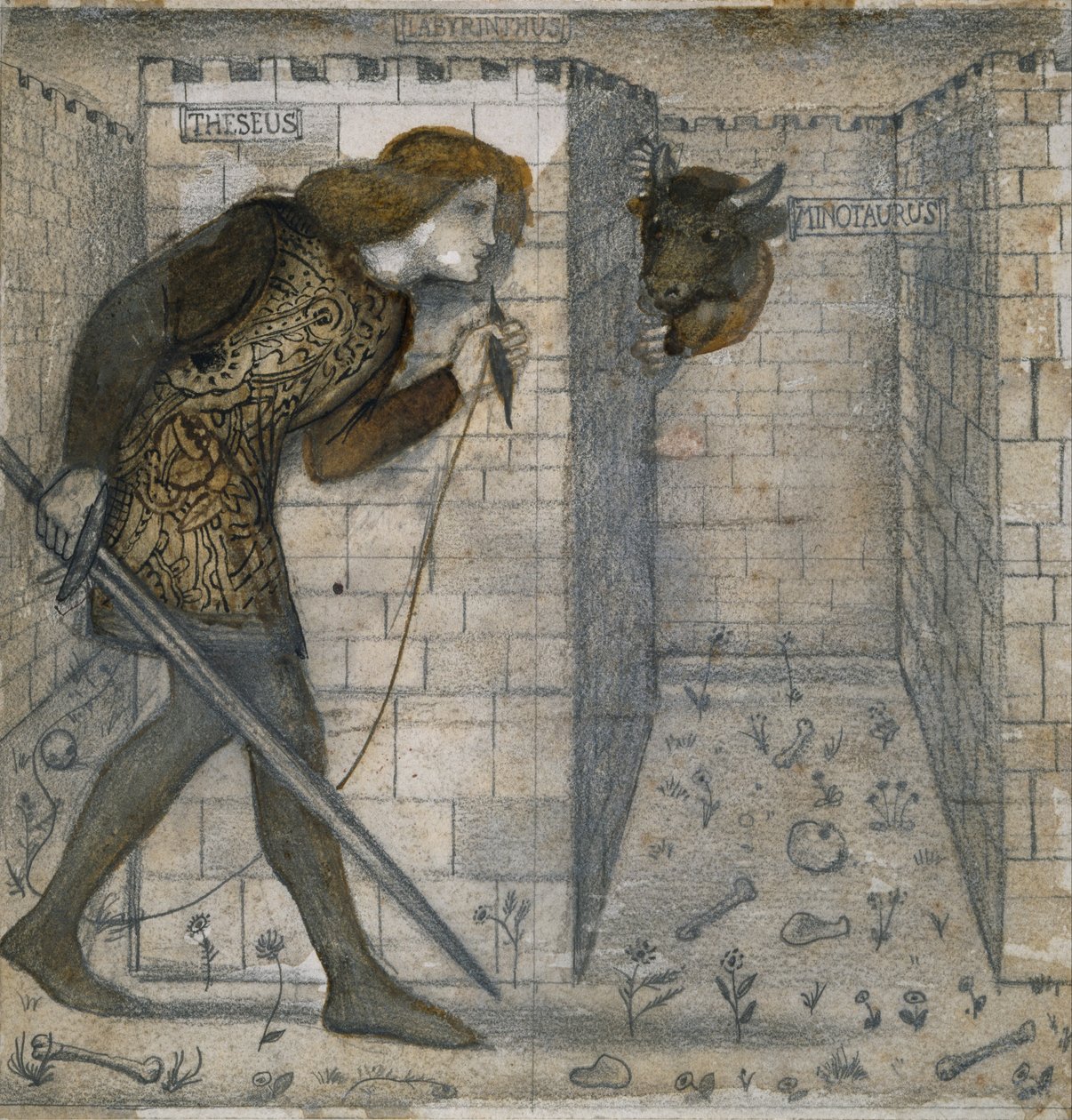 Projekt płytki - Tezeusz i Minotaur w labiryncie autorstwa Edward Burne-Jones
