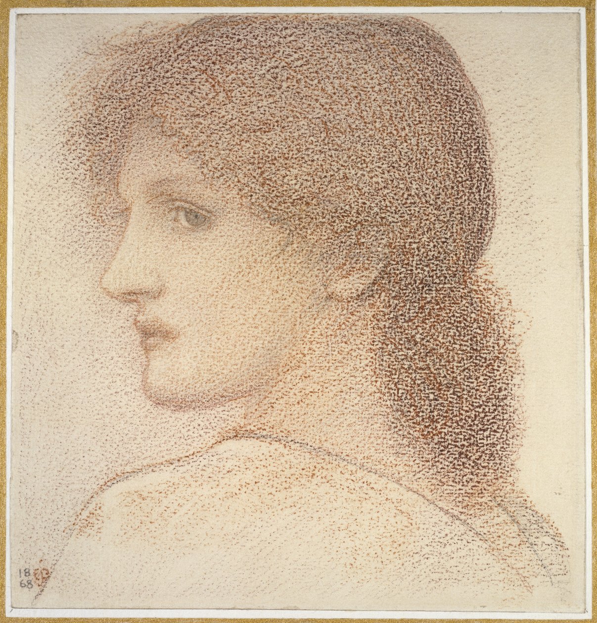 Studium głowy kobiety zwróconej w lewo, 1868 (czerwona kreda na papierze) autorstwa Edward Burne Jones