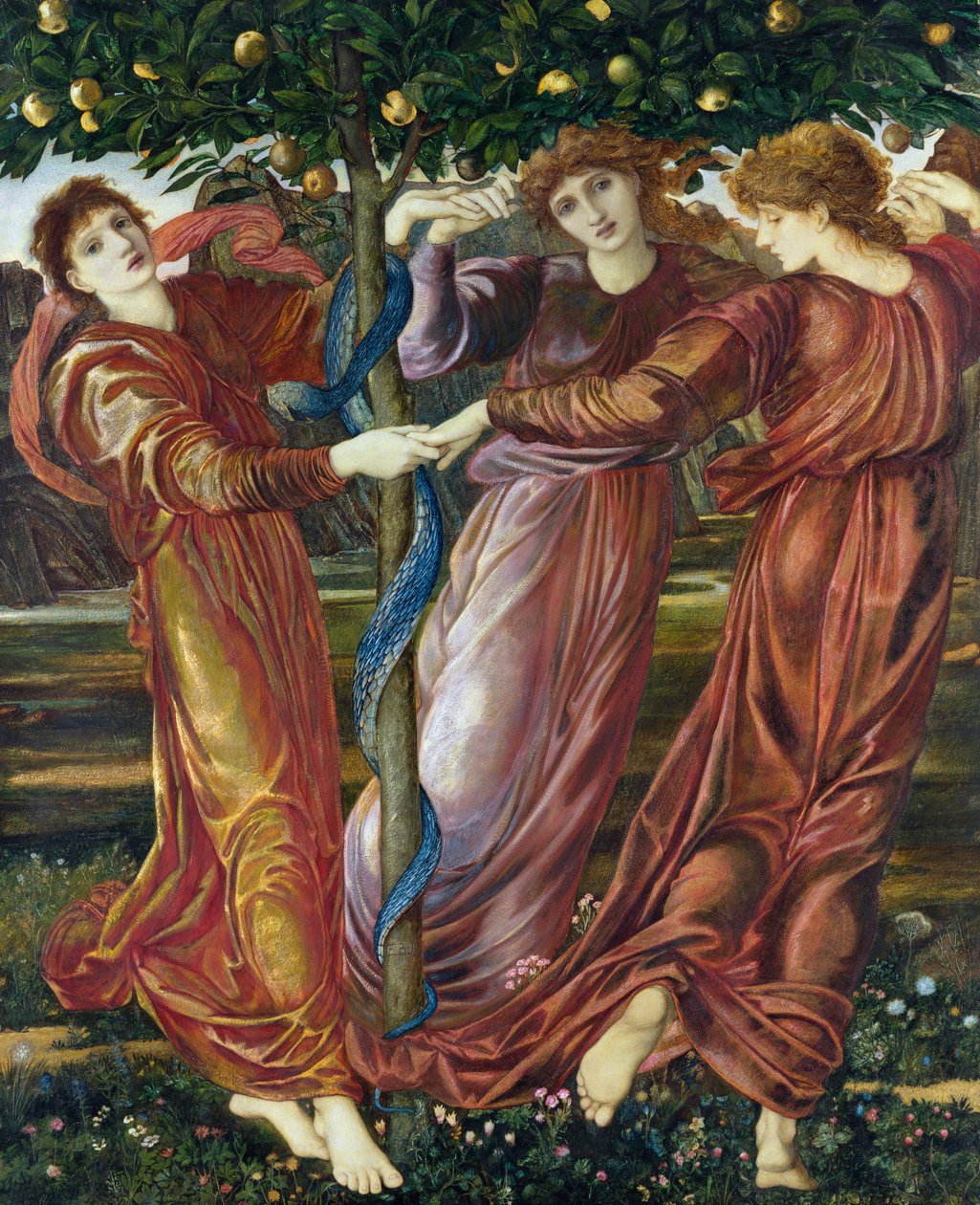 Ogród Hesperydów, 1869-73 (tempera, gwasz i olej na kartonie i płótnie) autorstwa Edward Burne Jones